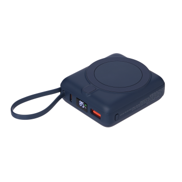 Portobello Внешний аккумулятор с подсветкой Риттер PD (Ritter PD) 10000mAh с функцией беспроводной зарядки 15W, синий с логотипом на заказ