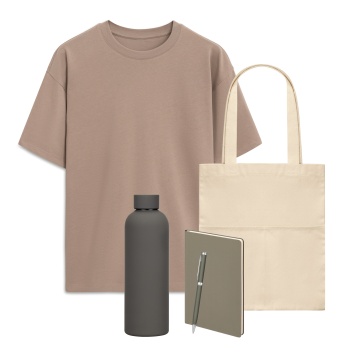 Portobello Набор с одеждой Раст (Rust) (футболка, термобутылка, ежедневник, ручка, шоппер), мокко/серый, XS/S с логотипом на заказ