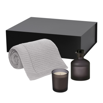 Portobello Подарочный набор Энигма (Enigma), Мальта Софт (Malta Soft), серый (свеча, диффузор, плед) с логотипом на заказ