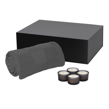 Portobello Подарочный набор Sento, Cella, серый (свеча, плед) с логотипом на заказ