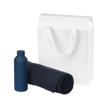 Portobello Подарочный набор Prima, синий (термобутылка, плед) с логотипом на заказ