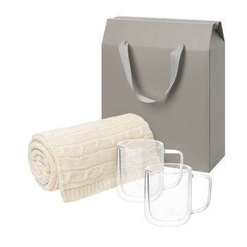 Portobello Подарочный набор Viora, Fado в серой коробке-пакете (2 кружки+плед) с логотипом на заказ