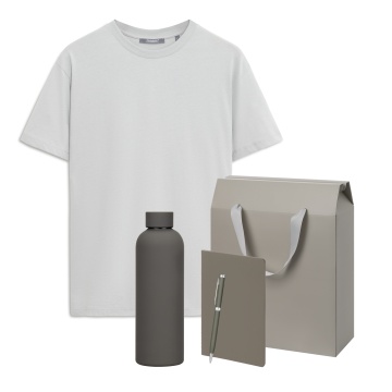 Portobello Набор с одеждой KRIS (футболка, термобутылка, блокнот, ручка), серый, S с логотипом на заказ