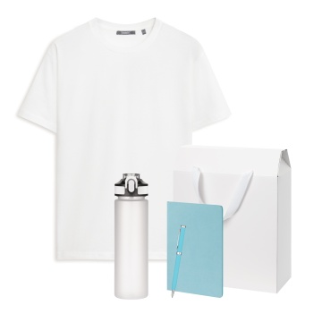 Portobello Набор с одеждой KRIS (футболка, бутылка, блокнот, ручка), голубой, S с логотипом на заказ