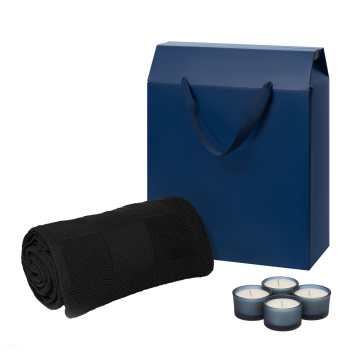 Portobello Подарочный набор Sento, Cella, синий (свечи, плед) с логотипом на заказ