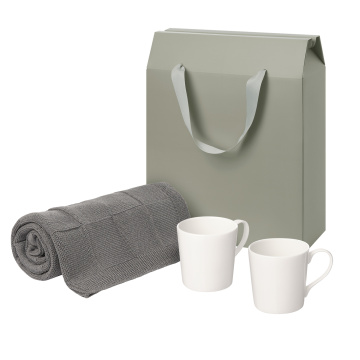 Portobello Подарочный набор Сиена (Siena), Селла (Cella), серый в коробке-пакете (две фарфоровых кружки, плед) с логотипом на заказ