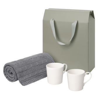 Portobello Подарочный набор Сиена (Siena), Фадо (Fado), серый в коробке-пакете (две фарфоровых кружки, плед) с логотипом на заказ