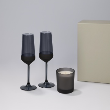 Portobello Подарочный набор свеча Энигма (Enigma) + 2 бокала для шампанского Блэк Эдишн (Black Edition) в серой коробке с логотипом на заказ