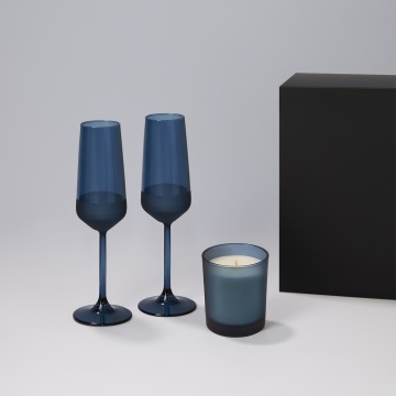Portobello Подарочный набор свеча Enigma + 2 бокала для шампанского Sapphire в черной коробке с логотипом на заказ
