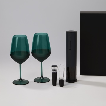Portobello Подарочный набор 2 бокала для вина Emerald + набор для вина Sacramento в черной коробке с логотипом на заказ