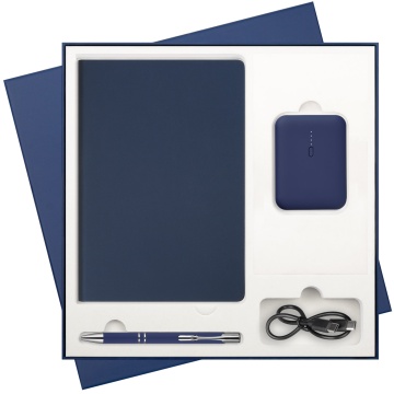 Portobello Подарочный набор Стар (Star), синий (ежедневник, ручка, аккумулятор) с логотипом на заказ