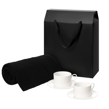 Portobello Подарочный набор Мокко (Mokko), Селла (Сella), черный в коробке-пакете (две чайных пары, плед) с логотипом на заказ