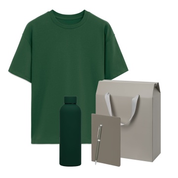 Portobello Набор с одеждой Раст (Rust) (футболка, термобутылка, блокнот, ручка), зеленый/серый, 3XL/4XL с логотипом на заказ