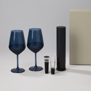 Portobello Подарочный набор 2 бокала для вина Sapphire + набор для вина с электрическим штопором Sacramento, в серой коробке с логотипом на заказ