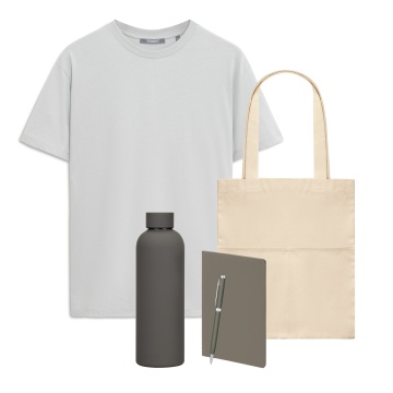 Portobello Набор с одеждой Крис (Kris) (футболка, термобутылка, ежедневник, ручка, шоппер), серый, M с логотипом на заказ