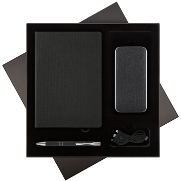 Portobello Подарочный набор Твид (Tweed), черный (ежедневник, ручка, аккумулятор) с логотипом на заказ
