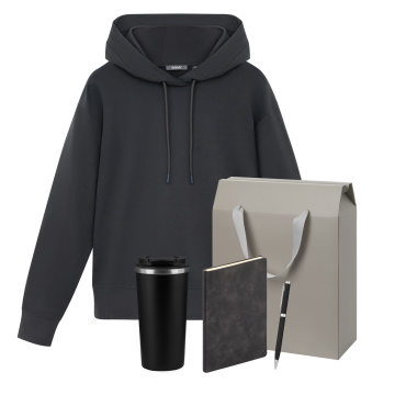 Portobello Набор с одеждой ALEX (худи, термобутылка, ежедневник, ручка), серый, S с логотипом на заказ