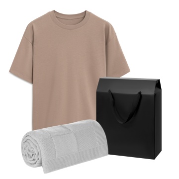 Portobello Набор с одеждой RUST (футболка, плед), мокко/серый, XL/2XL с логотипом на заказ