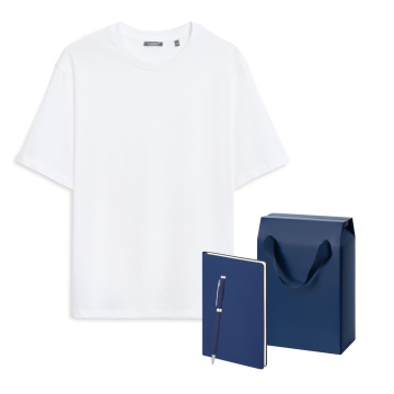 Portobello Набор с одеждой RUST (футболка, ежедневник, ручка), белый/синий, M/L с логотипом на заказ