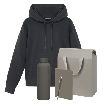 Portobello Набор с одеждой ALEX (худи, термобутылка, блокнот, ручка), серый, L с логотипом на заказ