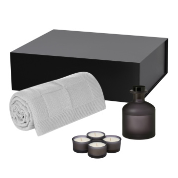 Portobello Подарочный набор Сенто (Sento), Селла Софт (Cella Soft), серый (свеча, диффузор, плед) с логотипом на заказ