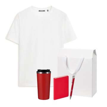 Portobello Набор с одеждой KRIS (футболка, термокружка, ежедневник, ручка), красный/белый, S с логотипом на заказ