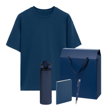 Portobello Набор с одеждой Раст (Rust) (футболка, бутылка, ежедневник, ручка), синий, XS/S с логотипом на заказ