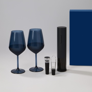 Portobello Подарочный набор 2 бокала для вина Сапфир (Sapphire) + набор для вина с электрическим штопором Сакраменто (Sacramento), в синей коробке с логотипом на заказ