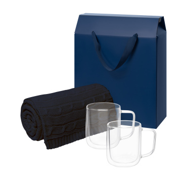 Portobello Подарочный набор Виора (Viora), Фадо (Fado) в синей коробке-пакете (2 кружки+плед) с логотипом на заказ