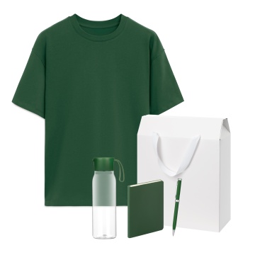 Portobello Набор с одеждой RUST (футболка, бутылка, ежедневник, ручка), зеленый 2, M/L с логотипом на заказ
