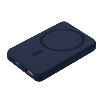 Portobello Внешний аккумулятор Ларго PD (Largo PD) 5000mAh с функцией беспроводной зарядки 15W, синий с логотипом на заказ