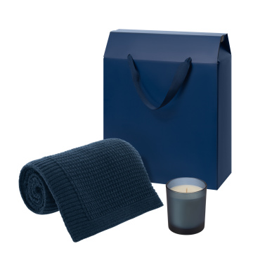 Portobello Подарочный набор Энигма (Enigmа), Мальта Софт (Malta Soft), синий (свеча, плед) с логотипом на заказ