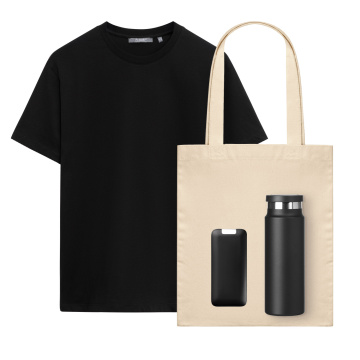 Portobello Набор с одеждой KRIS (футболка, аккумулятор, термобутылка, шоппер), черный, XL с логотипом на заказ