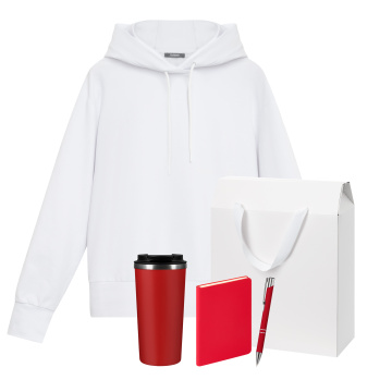 Portobello Набор с одеждой ALEX (худи, термокружка, ежедневник, ручка), красный/белый, L с логотипом на заказ