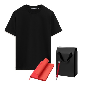 Portobello Набор с одеждой KRIS (футболка, ежедневник, ручка), красный/черный, L с логотипом на заказ