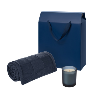 Portobello Подарочный набор Энигма (Enigmа), Селла Софт (Cella Soft), синий (свеча, плед) с логотипом на заказ