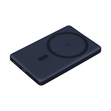 Portobello Внешний аккумулятор Атлантис (Atlantis) PD 5000mAh с функцией беспроводной зарядки 15W, синий с логотипом на заказ