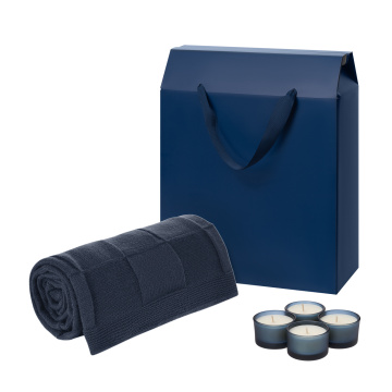 Portobello Подарочный набор Sento, Cella Soft, синий (свечи, плед) с логотипом на заказ