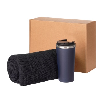 Portobello Подарочный набор Палермо, Селла (Palermo, Cella), синий (плед, термокружка) с логотипом на заказ