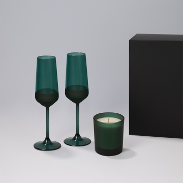 Portobello Подарочный набор свеча Enigma + 2 бокала для шампанского Emerald в черной коробке с логотипом на заказ